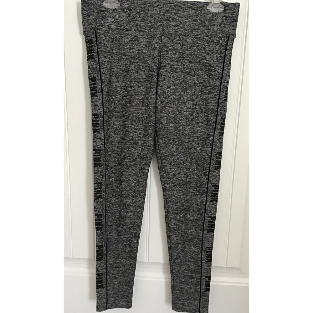 EUC Victoria’s Secret Pink Yoga Leggings Women’s Medium Marked Gray W/Logo Sides